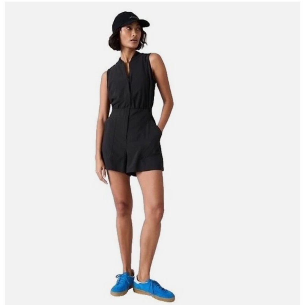 Athleta Brooklyn Utility Athleisure Romper Women 16 Black‎ Sleeveless Zip Sporty